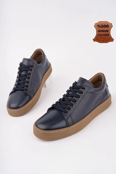 Muggo CRAW Kalın Taban Bağcıklı Hakiki Deri Erkek Günlük Casual Sneaker  LACİVERT 42