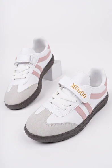 Muggo DUDLEY Günlük Ortopedik Bağcıklı Ve Cırtlı Çocuk Sneaker Spor Ayakkabı  PUDRA 34