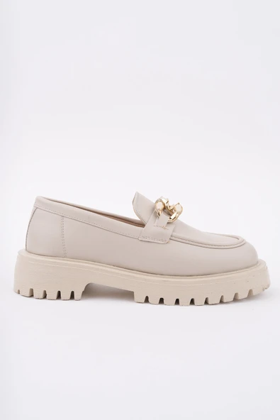 Muggo CRASHER Kalın Taban Tokalı Günlük Casual Makosen Kadın Loafer Ayakkabı  TEN 38 - Resim 3