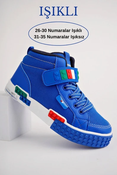 Muggo KUKULİ Garantili Legolu Bağcıklı ve Cırtlı Ortopedik Çocuk Sneaker Spor Ayakkabı  MAVİ 30
