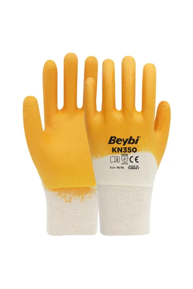 Beybi Nitril Kaplı Pamuk Eldiven Kn 350 - 10 Beden (12 Çift)