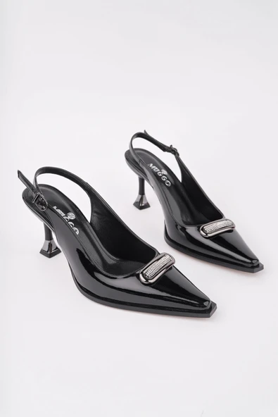 Muggo HEELS Arkası Açık Toka Detaylı Günlük Klasik Topuklu Kadın Stiletto Ayakkabı  SİYAH RUGAN 39 - 2