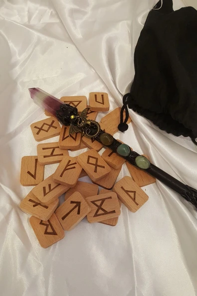 Rune Taşı Sembolü Run Taşları Enerji Asası Doğal Taş Ahşap Rune Alfabesi Nordic Runes - 3