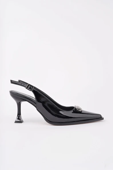 Muggo HEELS Arkası Açık Toka Detaylı Günlük Klasik Topuklu Kadın Stiletto Ayakkabı  SİYAH RUGAN 39 - 3