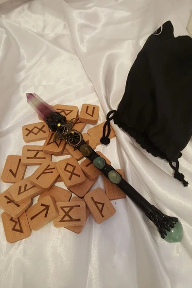 Rune Taşı Sembolü Run Taşları Enerji Asası Doğal Taş Ahşap Rune Alfabesi Nordic Runes - 2