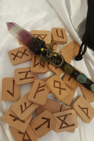 Rune Taşı Sembolü Run Taşları Enerji Asası Doğal Taş Ahşap Rune Alfabesi Nordic Runes - 6