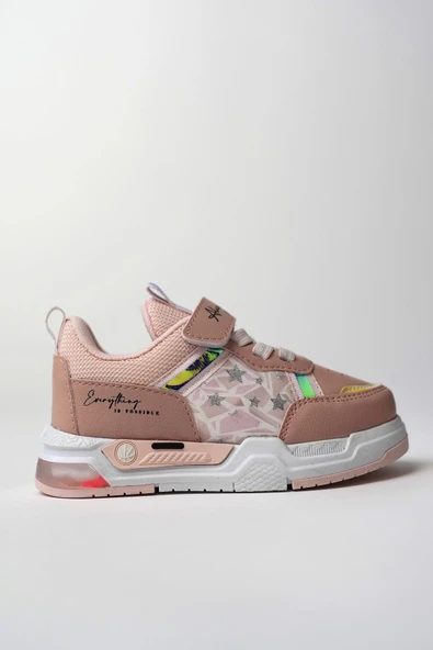 Muggo DORY Garantili Işıklı Bağcıklı ve Cırtlı Unisex Çocuk Sneaker Spor Ayakkabı  PUDRA 29