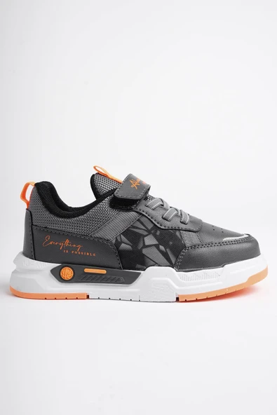 Muggo GUMBALL Garantili Bağcıklı ve Cırtlı Unisex Çocuk Sneaker Spor Ayakkabı  FÜME 32