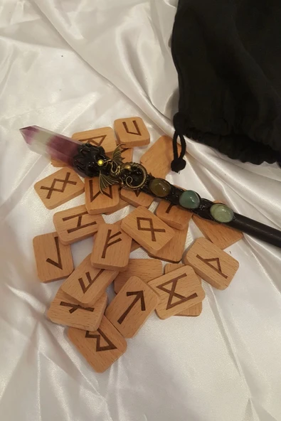 Rune Taşı Sembolü Run Taşları Enerji Asası Doğal Taş Ahşap Rune Alfabesi Nordic Runes - 7
