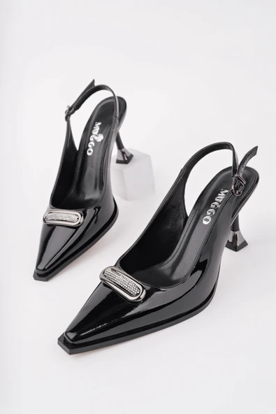 Muggo HEELS Arkası Açık Toka Detaylı Günlük Klasik Topuklu Kadın Stiletto Ayakkabı  SİYAH RUGAN 39
