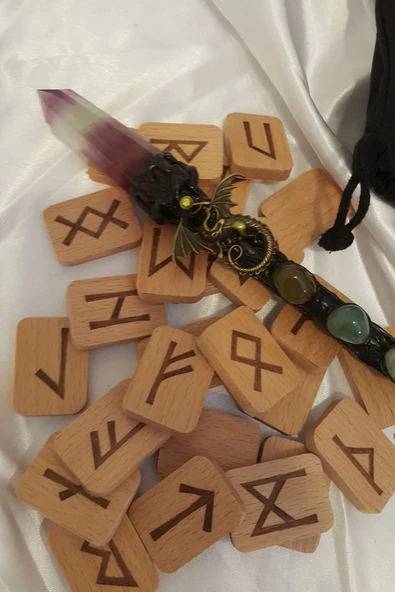 Rune Taşı Sembolü Run Taşları Enerji Asası Doğal Taş Ahşap Rune Alfabesi Nordic Runes - 8
