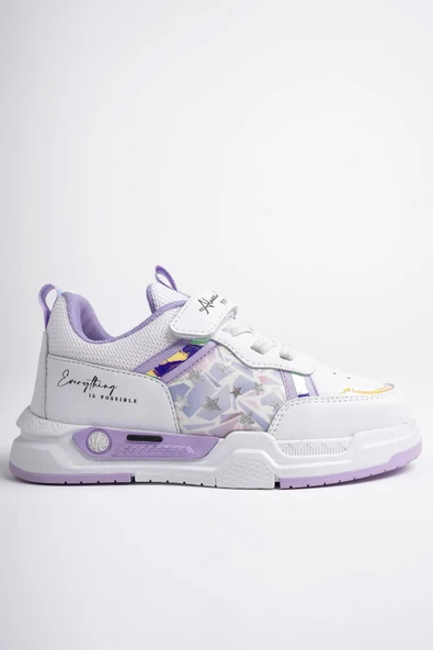 Muggo GUMBALL Garantili Bağcıklı ve Cırtlı Unisex Çocuk Sneaker Spor Ayakkabı  LİLA 34