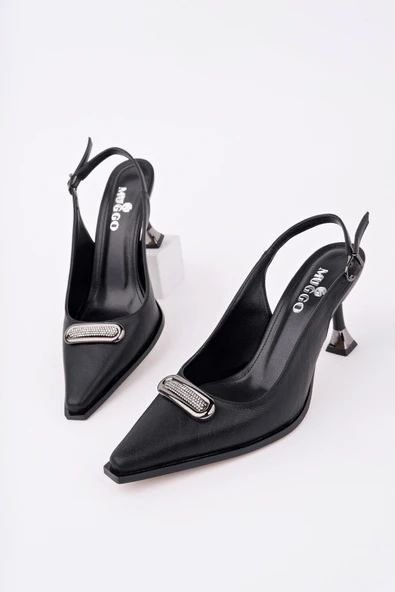 Muggo HEELS Arkası Açık Toka Detaylı Günlük Klasik Topuklu Kadın Stiletto Ayakkabı  SİYAH 40