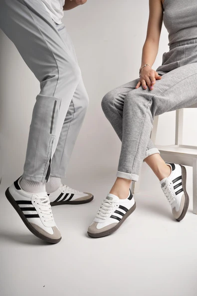 Muggo JABBAR Unisex Ortopedik Günlük Garantili Bağcıklı Yürüyüş Koşu Sneaker Spor Ayakkabı  BEYAZ - SİYAH 42 - 2