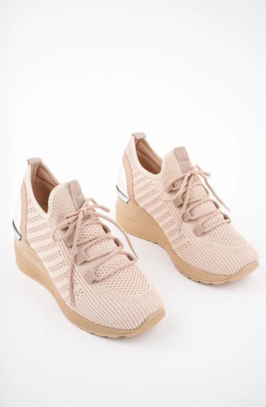 Muggo TYRA Garantili Kadın Ortopedik Yüksek Taban Günlük Bağcıklı Triko Sneaker Spor Ayakkabı  Nude 40 - 5