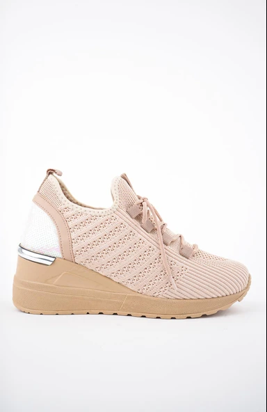 Muggo TYRA Garantili Kadın Ortopedik Yüksek Taban Günlük Bağcıklı Triko Sneaker Spor Ayakkabı  Nude 40 - 2