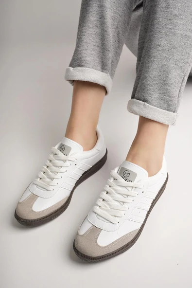 Muggo JABBAR Unisex Ortopedik Günlük Garantili Bağcıklı Yürüyüş Koşu Sneaker Spor Ayakkabı  BEYAZ 44 - 4