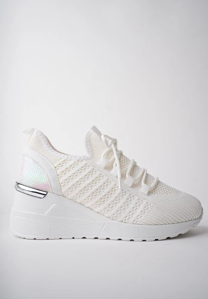 Muggo TYRA Garantili Kadın Ortopedik Yüksek Taban Günlük Bağcıklı Triko Sneaker Spor Ayakkabı  BEYAZ 40 - 3