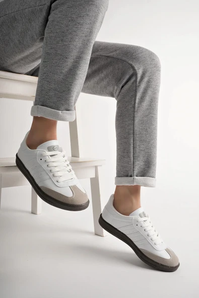 Muggo JABBAR Unisex Ortopedik Günlük Garantili Bağcıklı Yürüyüş Koşu Sneaker Spor Ayakkabı  BEYAZ 39 - 3