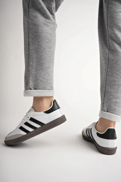 Muggo JABBAR Unisex Ortopedik Günlük Garantili Bağcıklı Yürüyüş Koşu Sneaker Spor Ayakkabı  BEYAZ - SİYAH 42 - 9