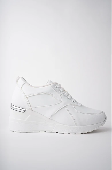 Muggo NEPAL Garantili Kadın Ortopedik Yüksek Taban Günlük Bağcıklı Sneaker Spor Ayakkabı  BEYAZ 40 - 5