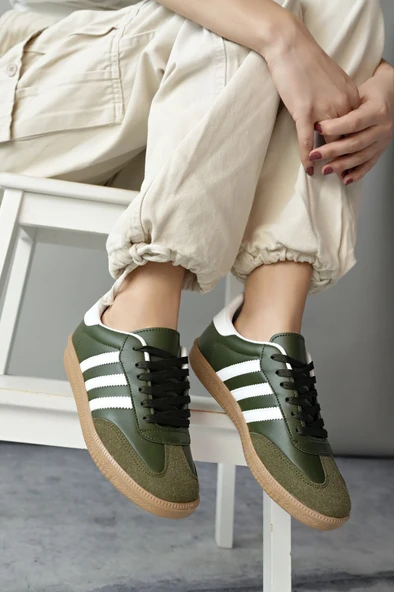 Muggo JABBAR Unisex Ortopedik Günlük Garantili Bağcıklı Yürüyüş Koşu Sneaker Spor Ayakkabı  HAKİ 40 - 2