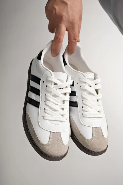 Muggo JABBAR Unisex Ortopedik Günlük Garantili Bağcıklı Yürüyüş Koşu Sneaker Spor Ayakkabı  BEYAZ - SİYAH 42 - 7