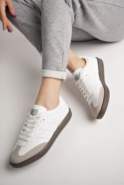 Muggo JABBAR Unisex Ortopedik Günlük Garantili Bağcıklı Yürüyüş Koşu Sneaker Spor Ayakkabı  BEYAZ 44 - 8
