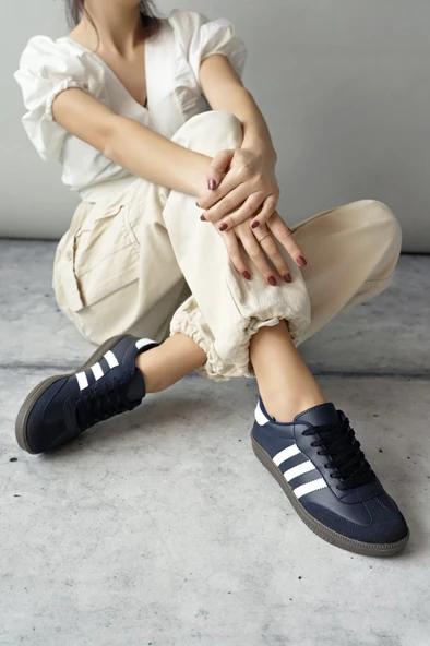 Muggo JABBAR Unisex Ortopedik Günlük Garantili Bağcıklı Yürüyüş Koşu Sneaker Spor Ayakkabı  LACİVERT 43 - 2