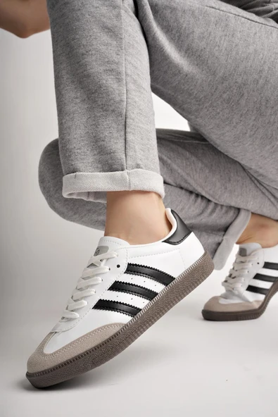 Muggo JABBAR Unisex Ortopedik Günlük Garantili Bağcıklı Yürüyüş Koşu Sneaker Spor Ayakkabı  BEYAZ - SİYAH 42 - 3
