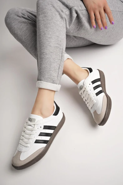 Muggo JABBAR Unisex Ortopedik Günlük Garantili Bağcıklı Yürüyüş Koşu Sneaker Spor Ayakkabı  BEYAZ - SİYAH 42 - 4