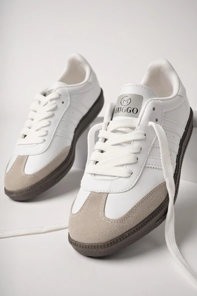 Muggo JABBAR Unisex Ortopedik Günlük Garantili Bağcıklı Yürüyüş Koşu Sneaker Spor Ayakkabı  BEYAZ 41
