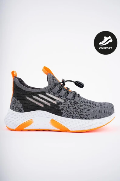 Muggo JETSON Günlük Unisex Çocuk Garantili Bağcıklı Rahat Sneaker Spor Ayakkabı  FÜME 30
