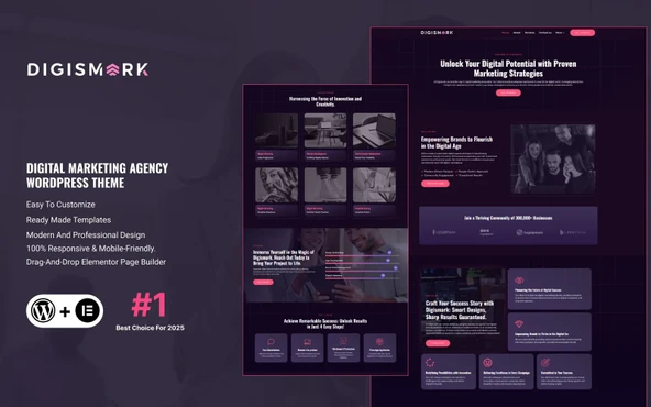 Digismark - Dark Digital Marketing Agency Elementor Wordpress Teması - 1