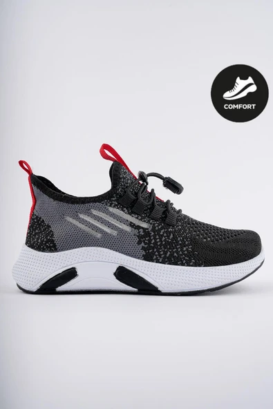 Muggo JETSON Günlük Unisex Çocuk Garantili Bağcıklı Rahat Sneaker Spor Ayakkabı  SİYAH 31