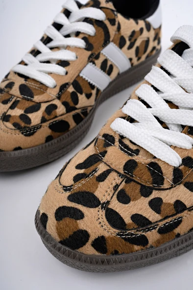 Muggo LEOPARD Garantili Kadın Ortopedik Günlük Bağcıklı Yürüyüş Leopar Desenli Sneaker Spor Ayakkabı  BEYAZ 36 - 8