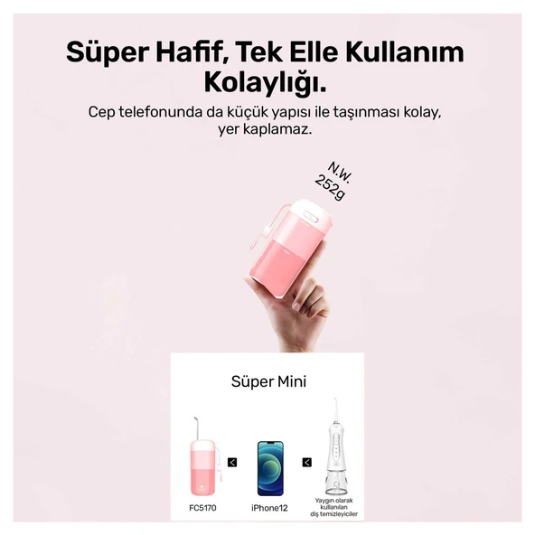 NPO Nicefeel FC5170 Mini Taşınabilir,Şarjlı, Diş Teli/Protez Bakım ve Profesyonel Ağız Duşu-Pembe - 2