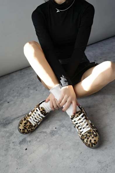 Muggo LEOPARD Garantili Kadın Ortopedik Günlük Bağcıklı Yürüyüş Leopar Desenli Sneaker Spor Ayakkabı  BEYAZ 36 - 2