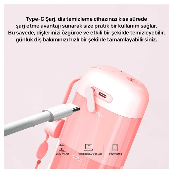 NPO Nicefeel FC5170 Mini Taşınabilir,Şarjlı, Diş Teli/Protez Bakım ve Profesyonel Ağız Duşu-Pembe - 8