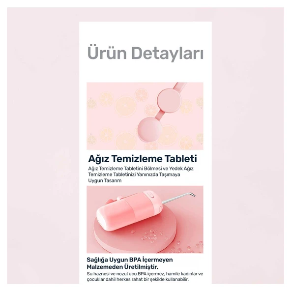 NPO Nicefeel FC5170 Mini Taşınabilir,Şarjlı, Diş Teli/Protez Bakım ve Profesyonel Ağız Duşu-Pembe - 9