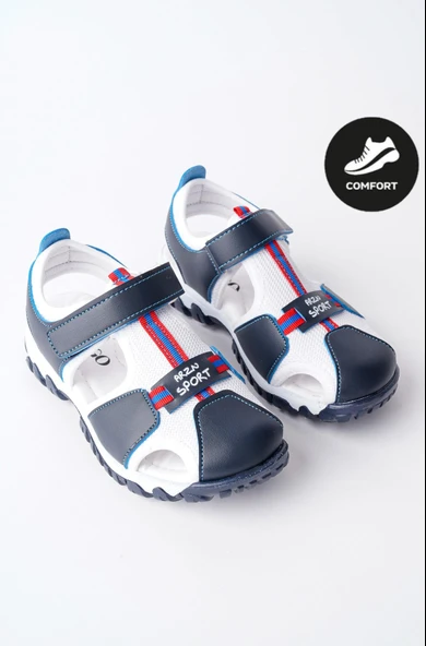 Muggo TWEETY Garantili Günlük Ortopedik Hafif Taban Önü Kapalı Cırtlı Unisex Çocuk Sandalet  LACİVERT - BEYAZ 32