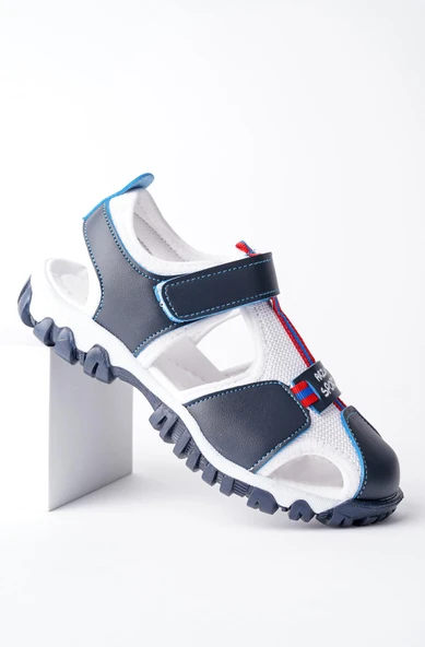 Muggo TWEETY Garantili Günlük Ortopedik Hafif Taban Önü Kapalı Cırtlı Unisex Çocuk Sandalet  LACİVERT - BEYAZ 24 - 3