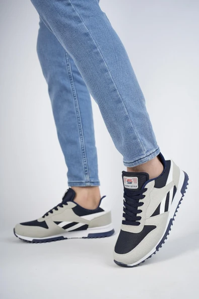 Muggo MGMORİS Unisex Günlük Garantili Yürüyüş Koşu Sneaker Spor Ayakkabı  Gri-Lacivert 39 - 1