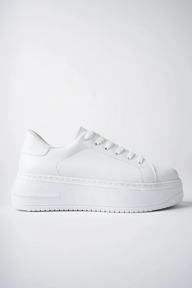 Muggo MİTOS Garantili Kadın Günlük Yüksek Taban Bağcıklı Sneaker Spor Ayakkabı  BEYAZ 38 - 7