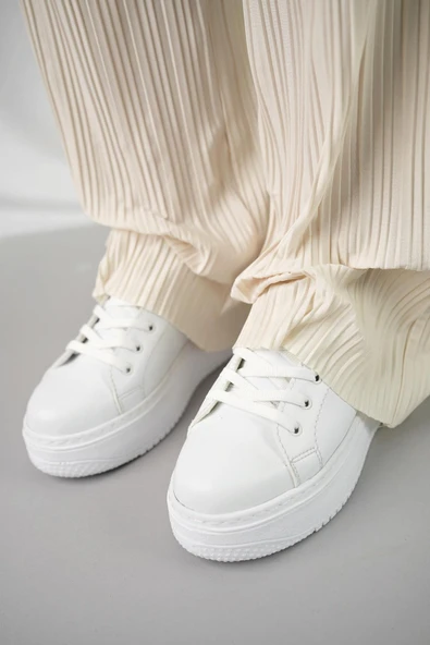 Muggo MİTOS Garantili Kadın Günlük Yüksek Taban Bağcıklı Sneaker Spor Ayakkabı  BEYAZ 38 - 2