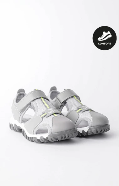 Muggo TWEETY Garantili Günlük Ortopedik Hafif Taban Önü Kapalı Cırtlı Unisex Çocuk Sandalet  GRİ 27