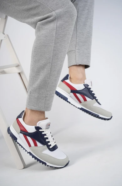 Muggo Elvis Unisex Ortopedik Günlük Garantili Yürüyüş Koşu Sneaker Spor Ayakkabı  LACİVERT - KIRMIZI 37