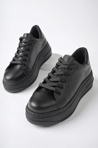 Muggo MİTOS Garantili Kadın Günlük Yüksek Taban Bağcıklı Sneaker Spor Ayakkabı  SİYAH 39 - 5