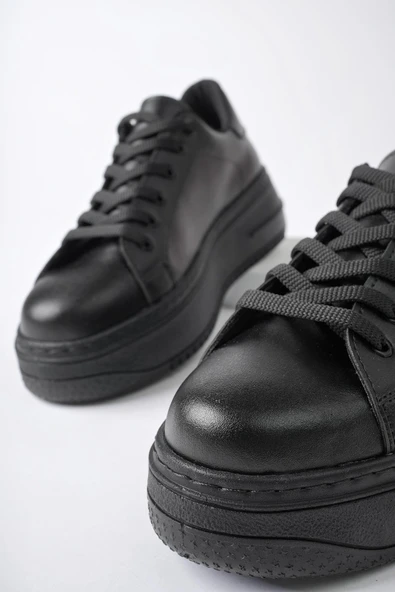 Muggo MİTOS Garantili Kadın Günlük Yüksek Taban Bağcıklı Sneaker Spor Ayakkabı  SİYAH 39 - 6