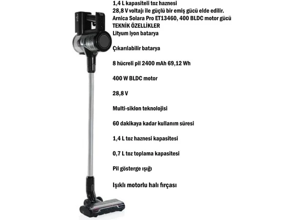 Arnica Solara Pro ET13460 Şarjlı Dik Süpürge - 5